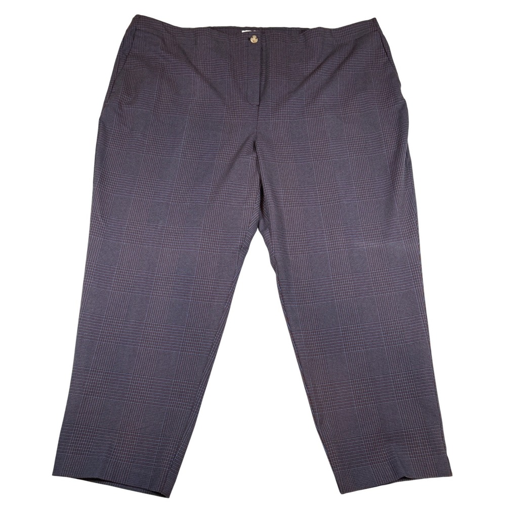 J. Jill Blue Brown Glen Plaid Straight Leg Trousers Plus Size 28 High Rise